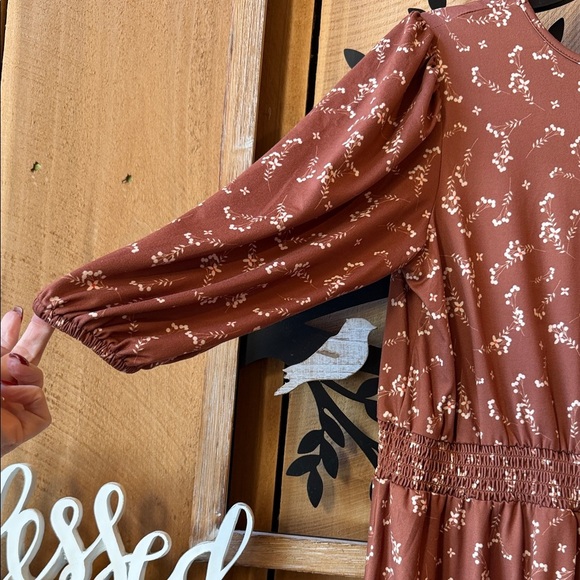 Adorable Brown Floral Kids Dress - Picture 7 of 9